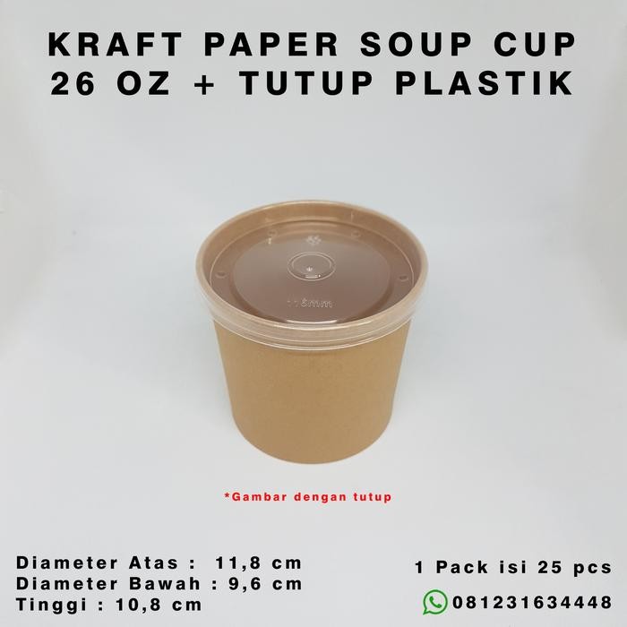 Kenanganpawon Kraft Paper Soup Cup 26 Oz + Tutup Plastik Food Grade