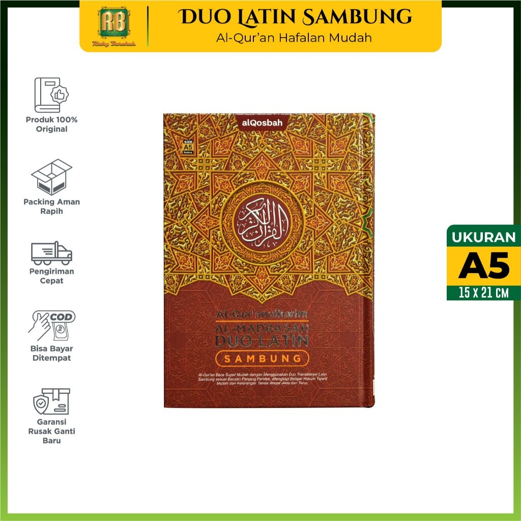 ALQURAN DUO LATIN - ALQOSBAH UKURAN A5 AlQuran Al Madrasah DUO LATIN SAMBUNG Transliterasi Latin &
