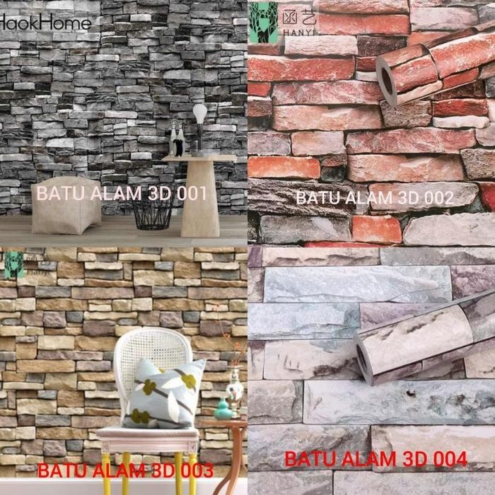 Lilissto Shop Paket 8 Roll + Terlaris Wallpaper Sticker Dinding Batu Alam 3D Polos Abu Hitam Coklat