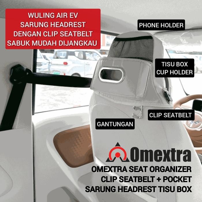 Seatbelt Clip Sarung Jok Wuling Air Ev Tissue Box Gantungan Sabuk Pengaman Wuling Air Ev Kantong Jok