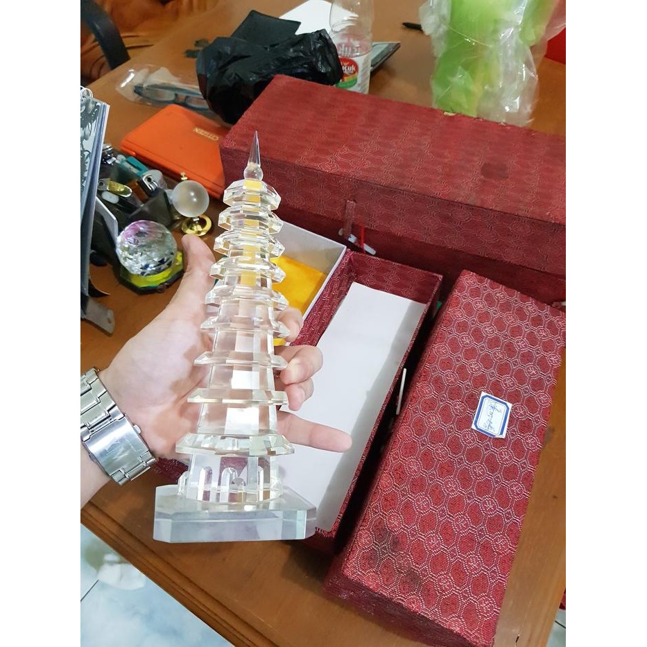 pagoda temple budha kristal crystal candi pajangan hiasan ukiran budha *