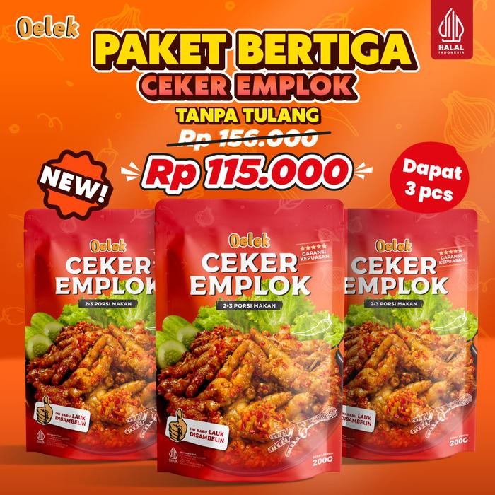 

PastikanDikirimLgsg- Oelek Paket Bertiga Ceker Emplok Mercon Tanpa Tulang / Ceker Mercon Pedas / Lauk