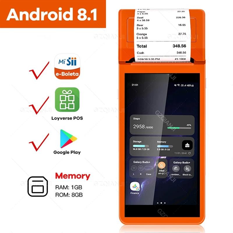 Top Handheld Android 8.1 PDA POS Printer 58mm Mobile Receipt Thermal Printer 5.5inch HD Support WiFi