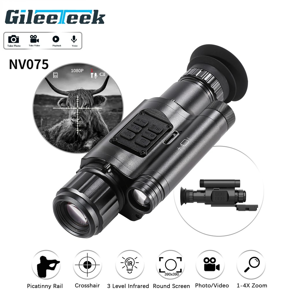 NV075 Digital Night Vision Monocular 850nm Infrared 1080P Video Camera Multiple Optics Lens Crosshai