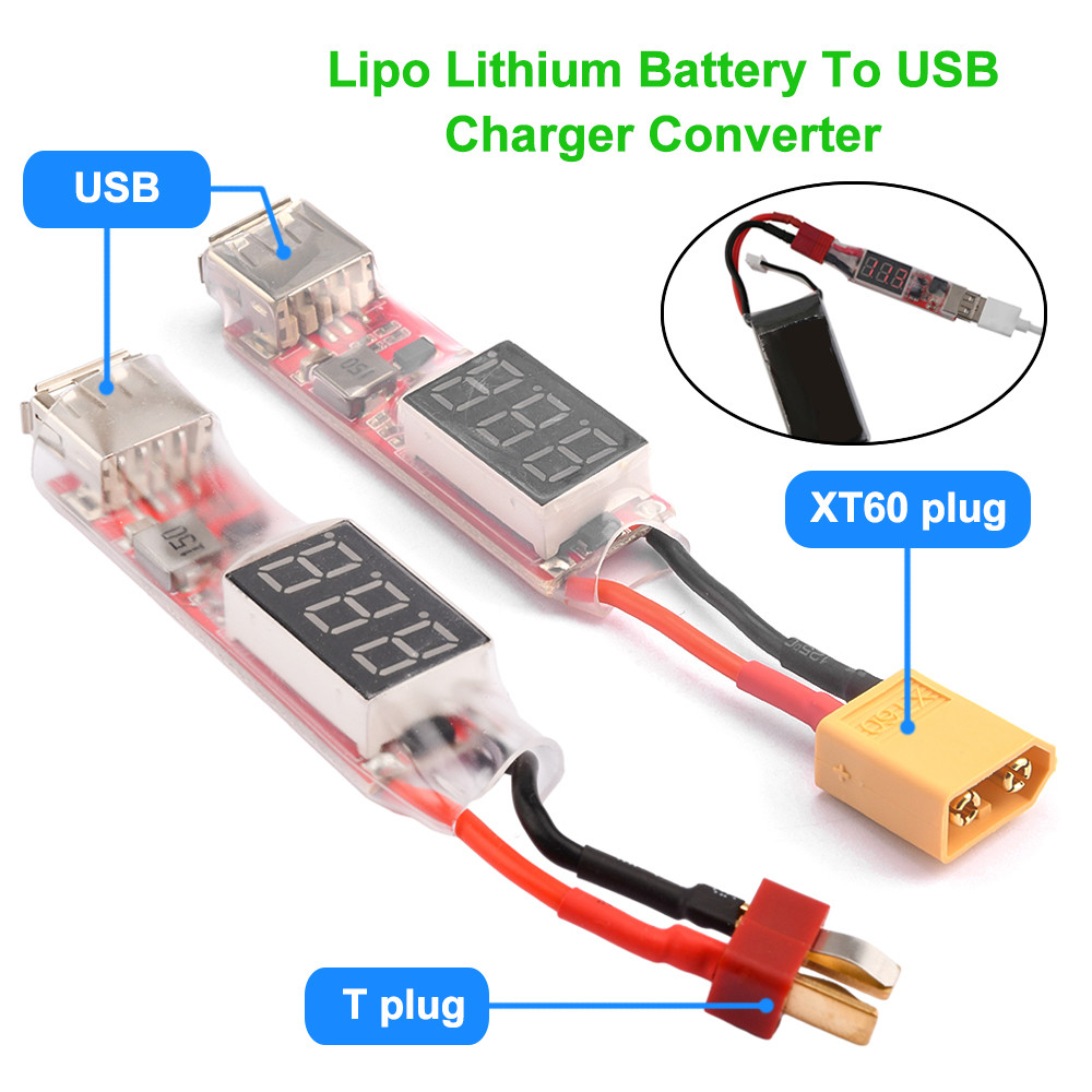 2S-6S Lipo Lithium Battery XT60 / T Plug To USB Charger Converter With Voltage Display Adapter Board