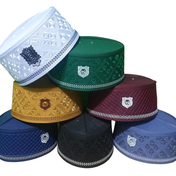 Elhaz- Peci Assagofah Logo Bordir , Kopiah Asagofah Terompah , Peci Gus Azmi , Songkok Hitam