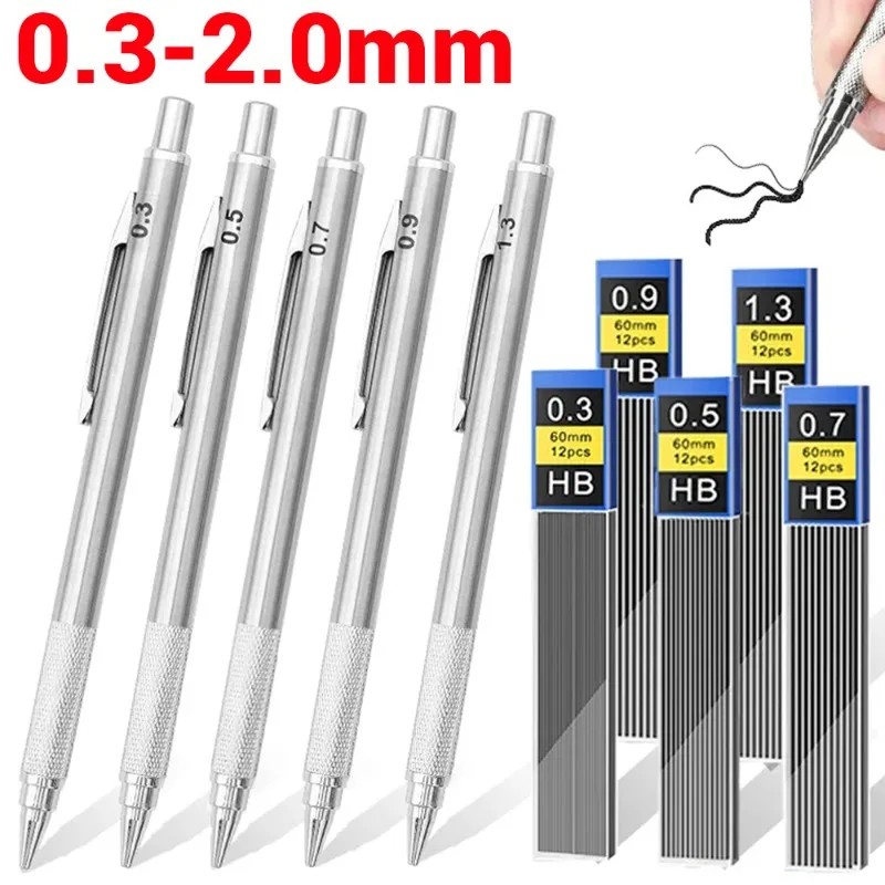 Mechanical Pencil Set Replaceable Refills 0.3 0.5 0.7 0.9 1.3 2.0mm Pencil Leads for Writing Drawing