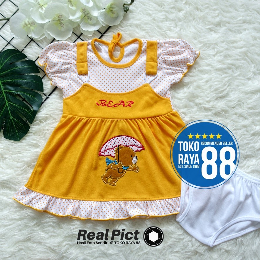 Toko Raya 88, Setelan Dress Bayi 3-18 Bulan, Motif Overall Polkadot Bear, Baju Rok Anak Perempuan,