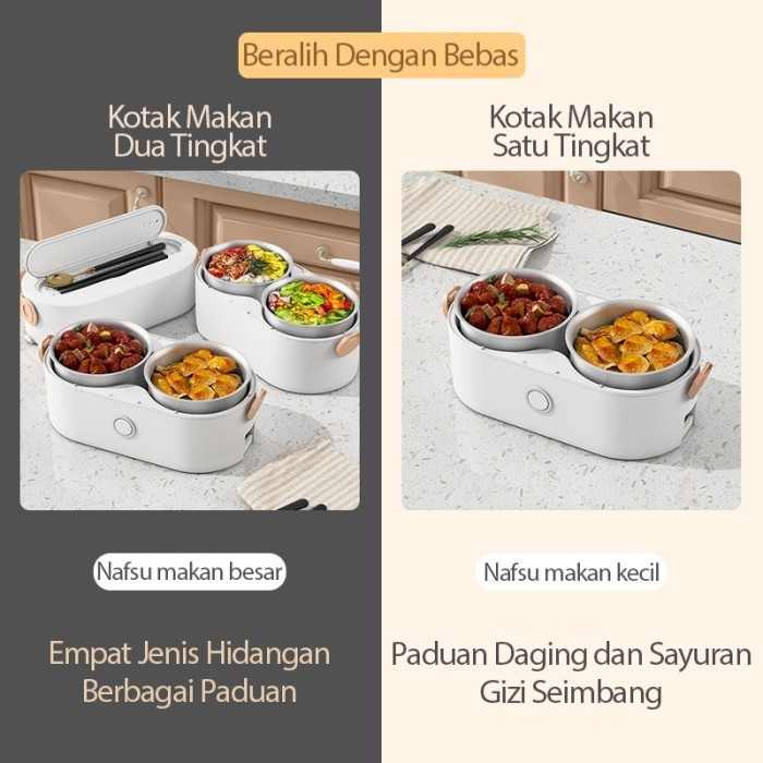Electric Lunch Box Kotak Makan Listrik Rice Cooker Mini 2L Portable Panci Listrik Multifungsi 300W