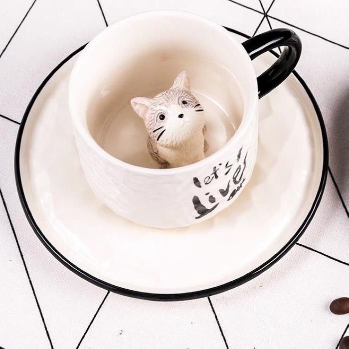 cangkir mug set keramik kucing lucu barang impor