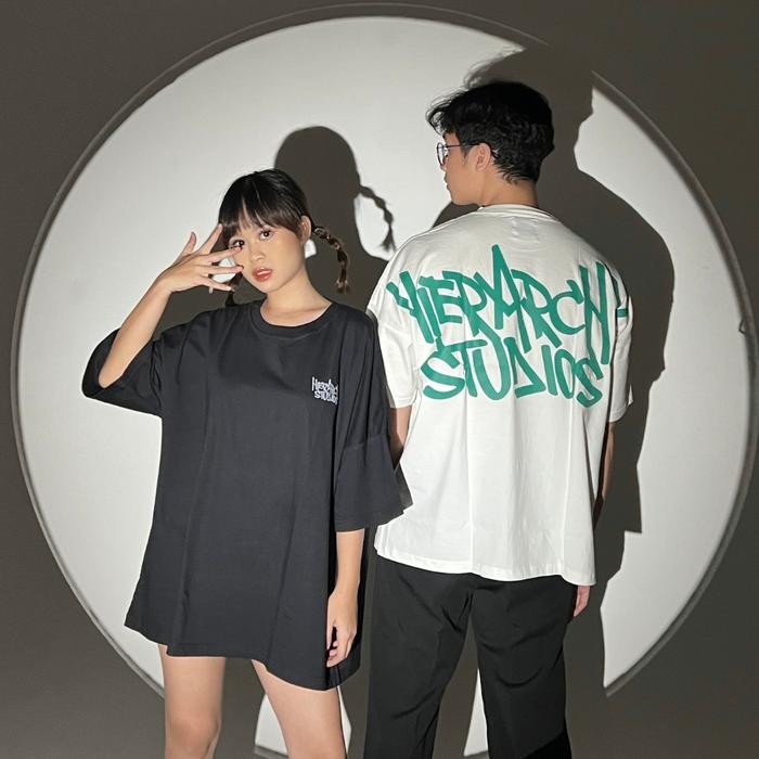 Promo Terbaru Hierarchy Studios - Graffiti Wide Logo Oversized T-Shirt White Sxk6