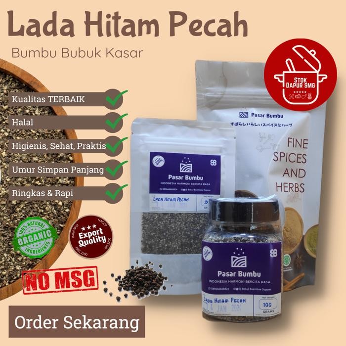 

*#*#*#] Pasar Bumbu Lada Hitam Pecah / Black Pepper Crushed Flake Pouch Refill 20gr 50gr 100gr Botol