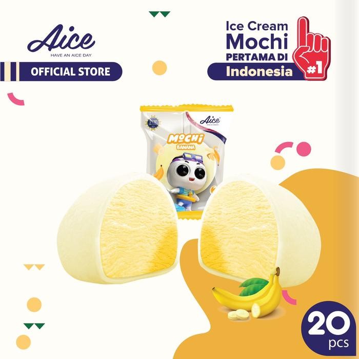

BARANG TERLARIS Aice Ice Cream Mochi Banana Es Krim (isi 20 pcs) eskrim