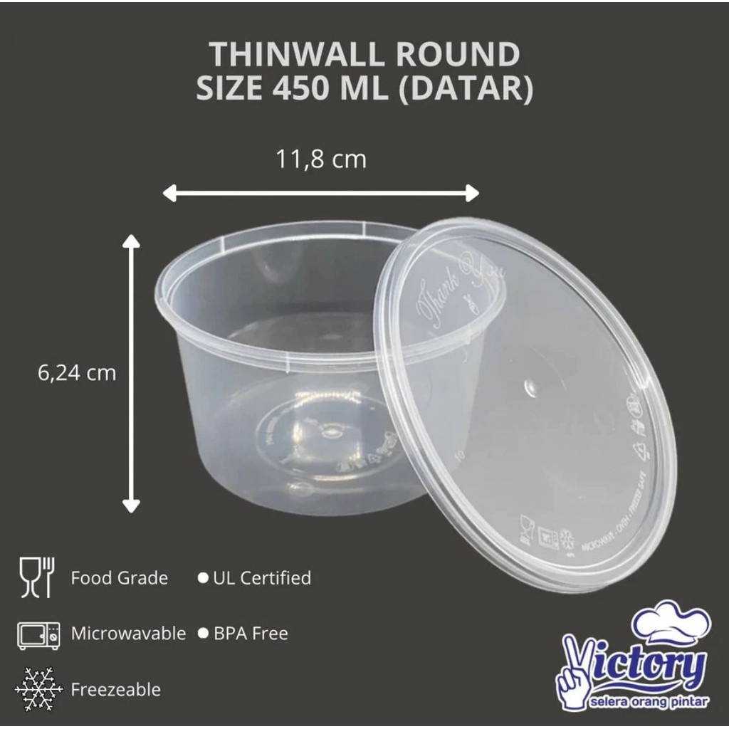 [25 PCS] Thinwall Victory Round 450ml / Mangkok Plastik Datar / Thinwall Mangkok Datar