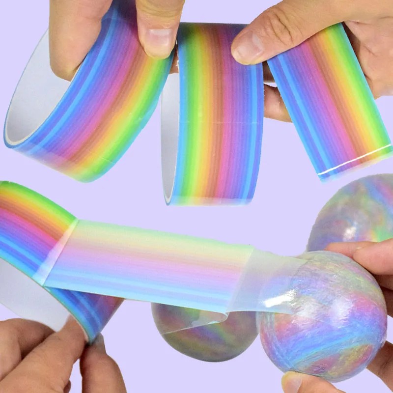 

Rainbow Ball Rolling Glue Decompression Sticky Tapes Relaxing Toy Sticky Ball Handmade Diy Crafting