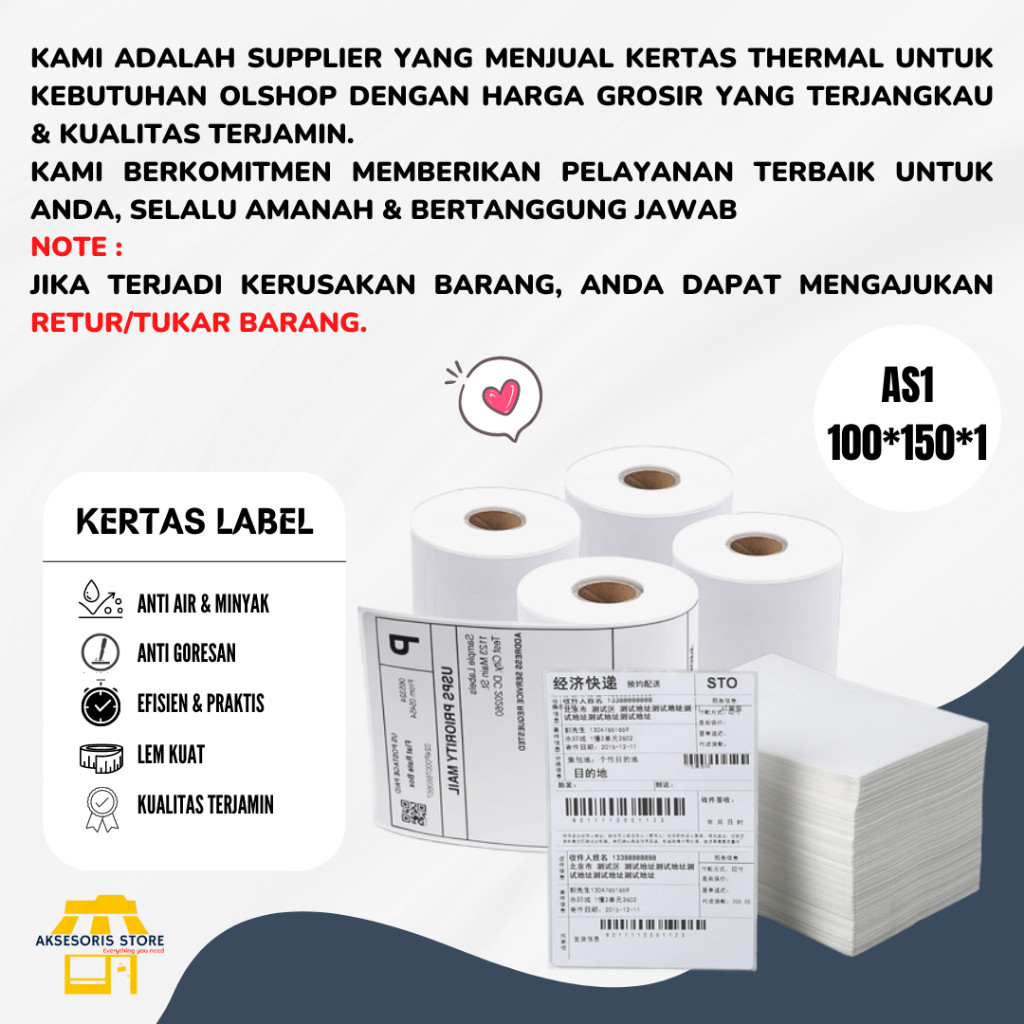 

KERTAS LABEL STICKER 100X150 PCS ROLL UKURAN A6 RESI BARE