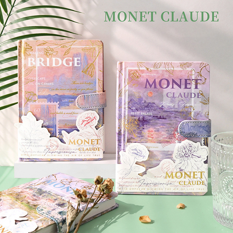 

Full Color Buku Diary Hardcover Notebook Monet Paintings Coloage Illustration Magnetic Buckle