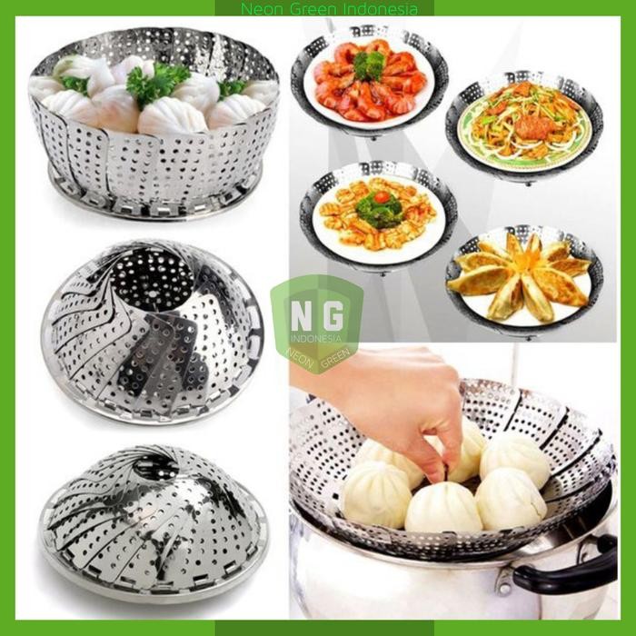 TATAKAN KUKUSAN PANCI Stainless Steamer Alat Panci Kukus Dimsum Lipat Besar Anti Karat
