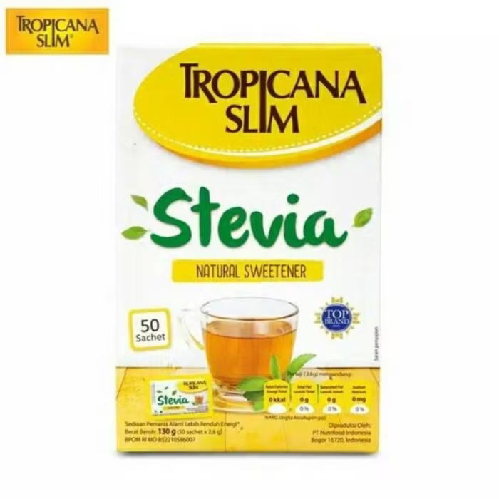 

Tropicana Slim Stevia Natural sweetener 50 sachet gula stevia gula diabetes gula alami