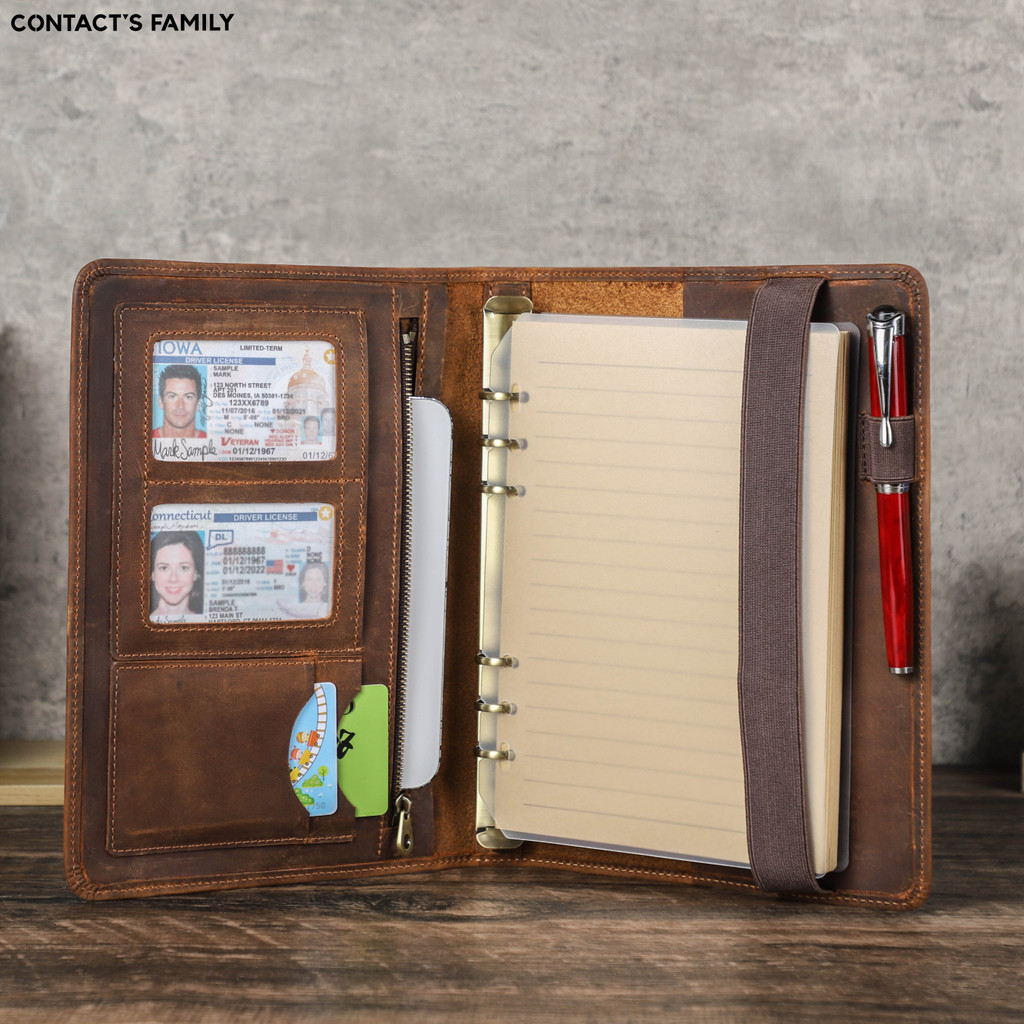 

Luxury Retro Business A5 Notebook Leather Cover Portfolio With 6 Ring Binder Paper Pen Ipad Mini