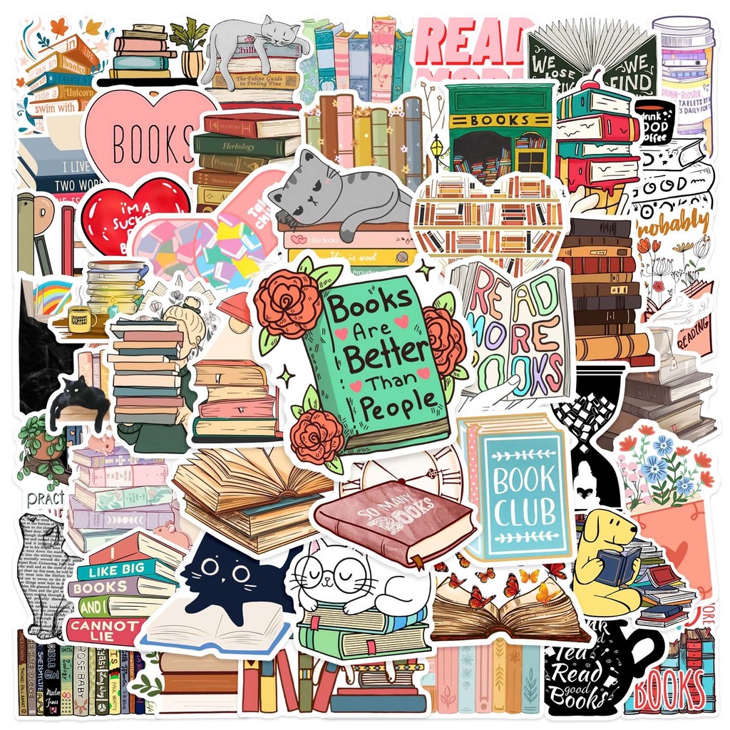 

10/30/50Pcs Diary Book Reading Stickers Aesthetic Diy Scrapbook Notebook Phone Laptop Guitar Luggage