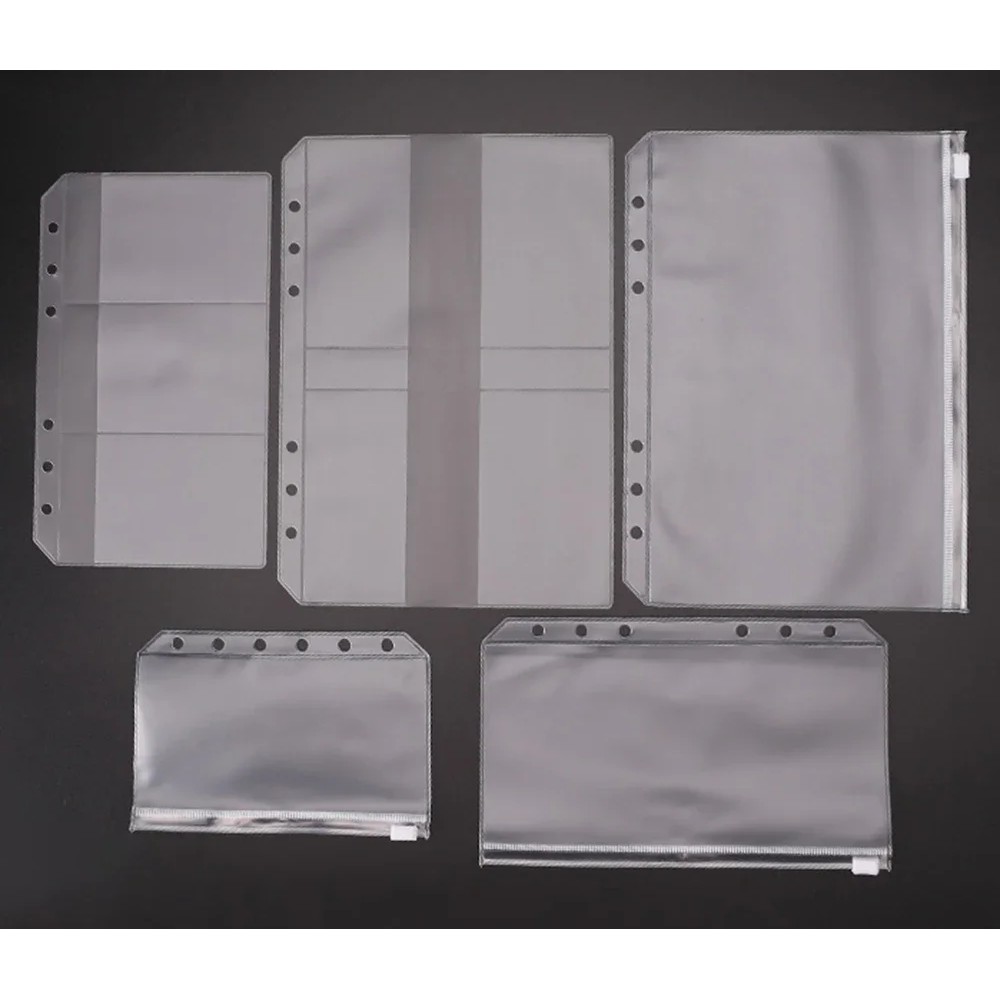

Transparent Pvc Storage Card Holder For A5 Personal A7 Binder Rings Notebook 6 Hole Zipper Bag Pouch