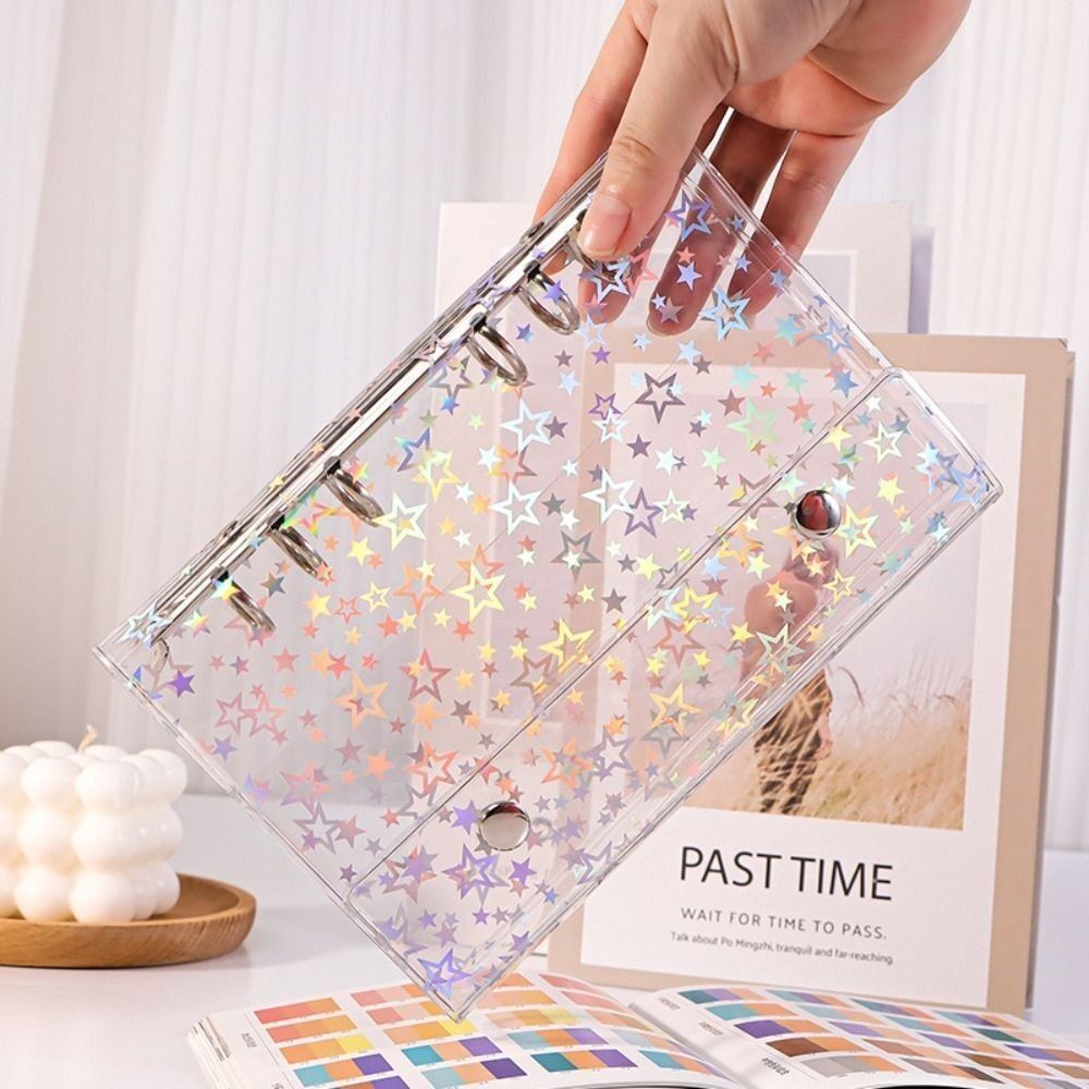 

Portable Pvc Loose-Leaf Notebook Cover A6/A7/M5 Transparent Book Clip Dazzling Stars Notebook Loose