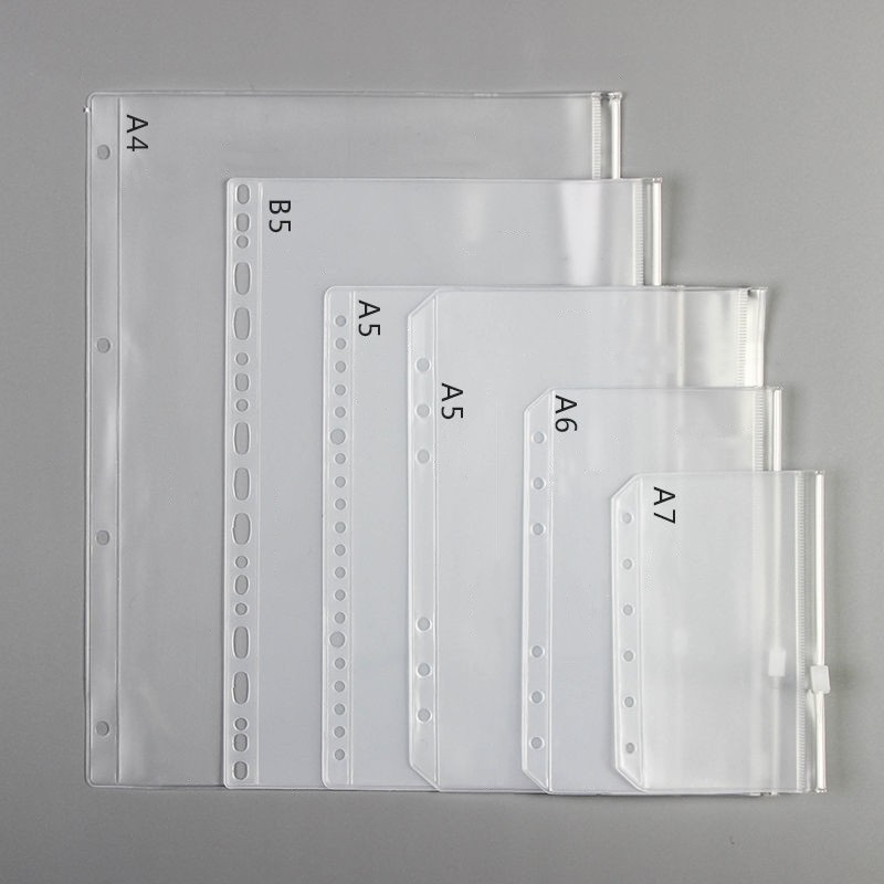 

12Pcs Binder Pockets A4 B5 A5 A6 A7 Zipper Envelope Pouch Frosted Loose Leaf Zip Pocket Notebook
