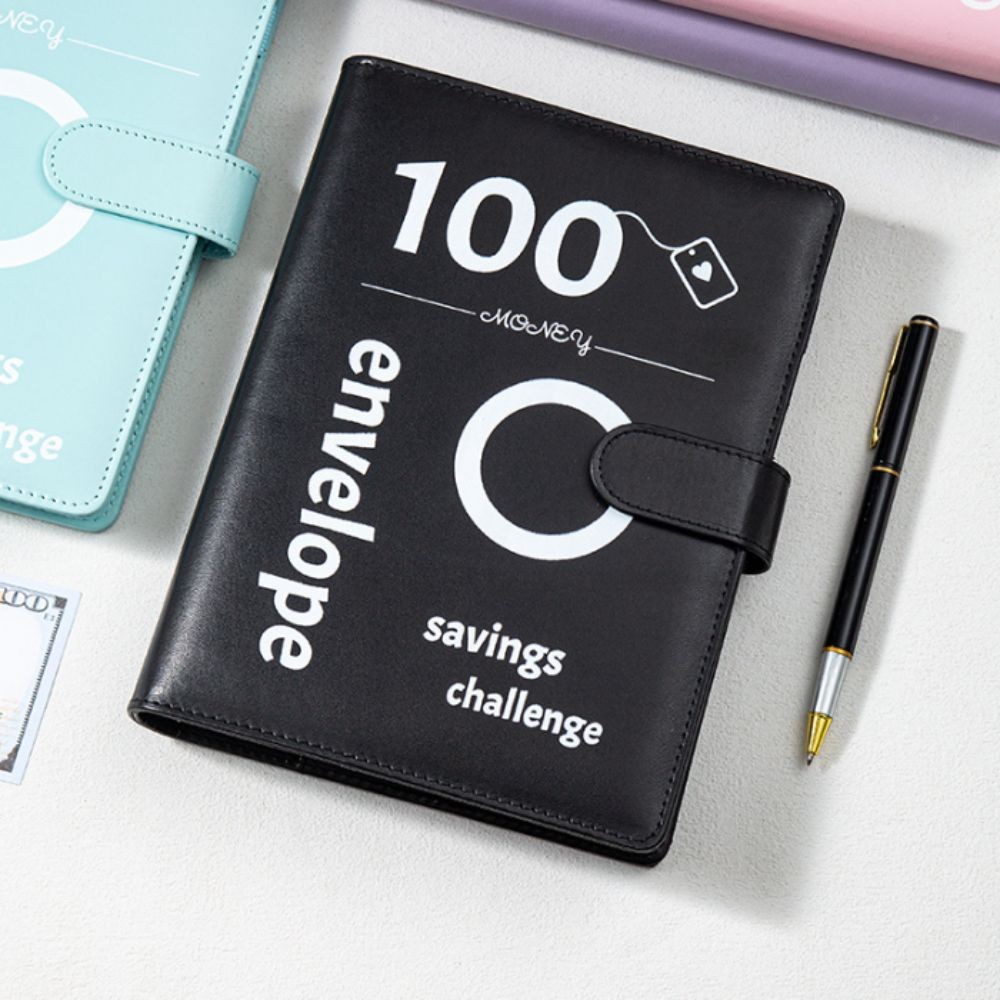 

Send Stickers 100Envelope Challenge Binder Pu Leather Reusable Money Saving Binder 100Days