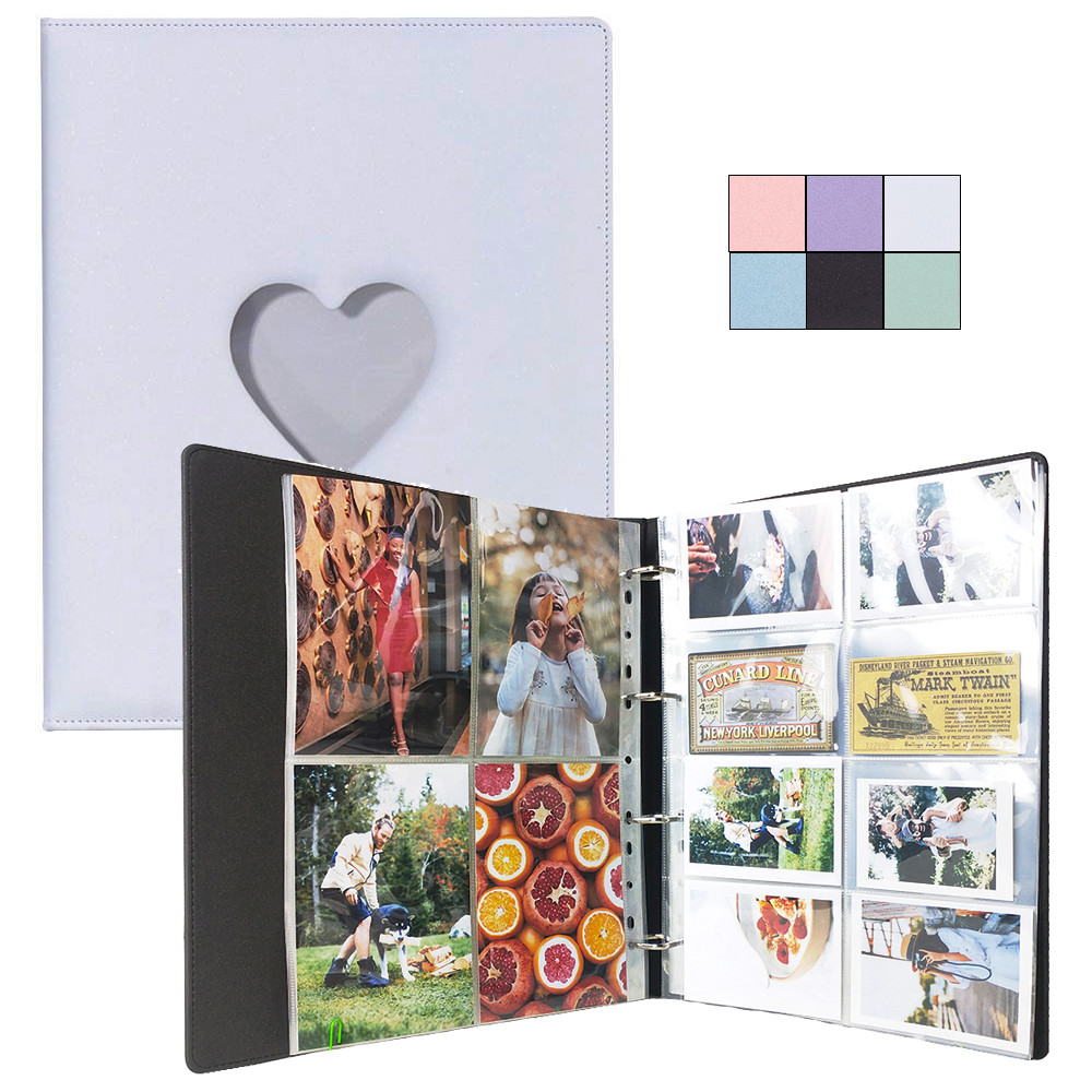 

Plrbok A4 Pu Leather 4 Ring Heart-Shaped Binder Star Cover Big Photo Album Photocard Holder Notebook