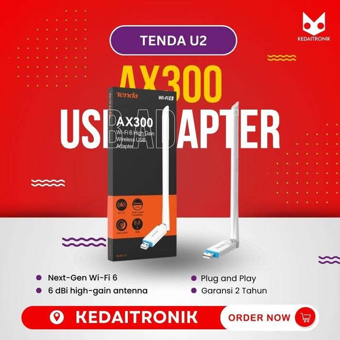 JTTOP" TENDA U2 AX300 WIFI 6 HIGH GAIN WIRELESS USB ADAPTER TENDA PENERIMA WIFI ANTENA LAPTOP