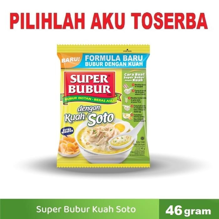 

Diskon Super Bubur Kuah Rasa Soto Ayam @46 Gr - ( Harga 1 Dus Isi 40 Pcs )