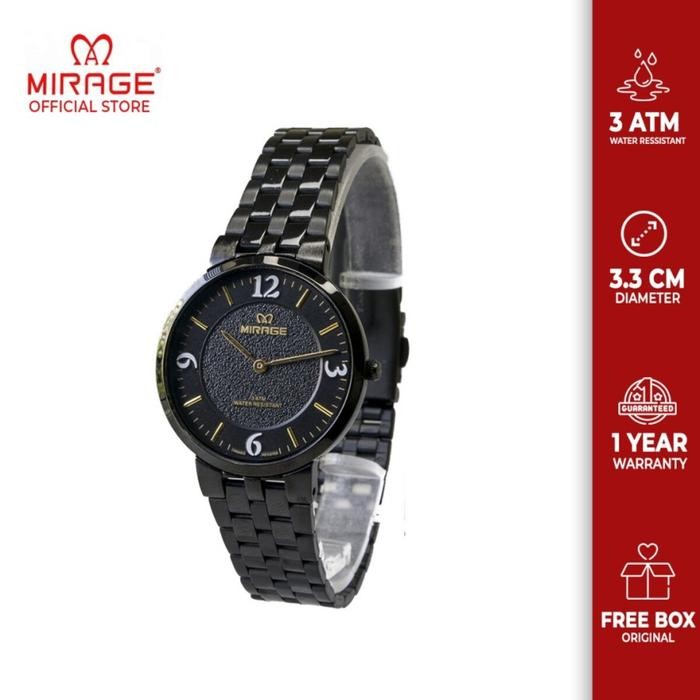 Mirage Watch - Jam Tangan Wanita Tipis Elegan Mirage Garansi 1 Tahun Original Hitam Full Black 8532L