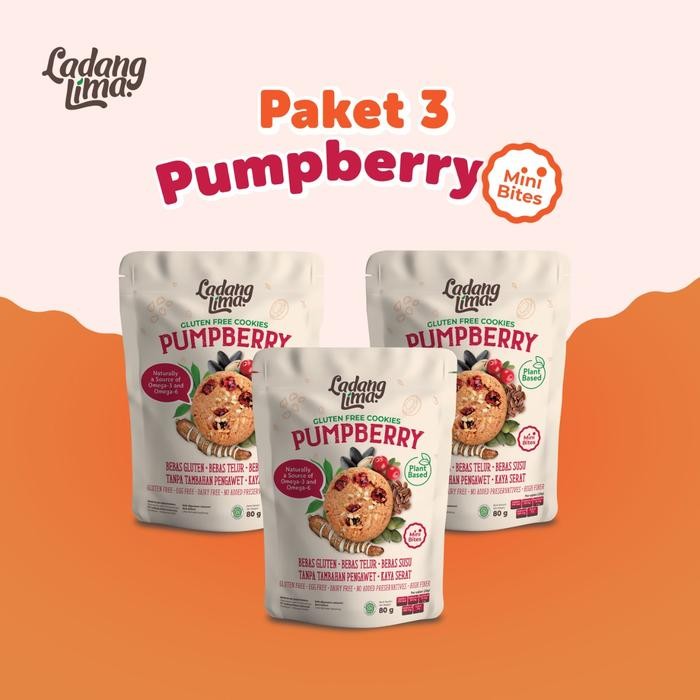 

PastikanTerjaminMutunya- 3 pcs Pumpberry Mini Bites - Ladang Lima Gluten Free Cookies Snack