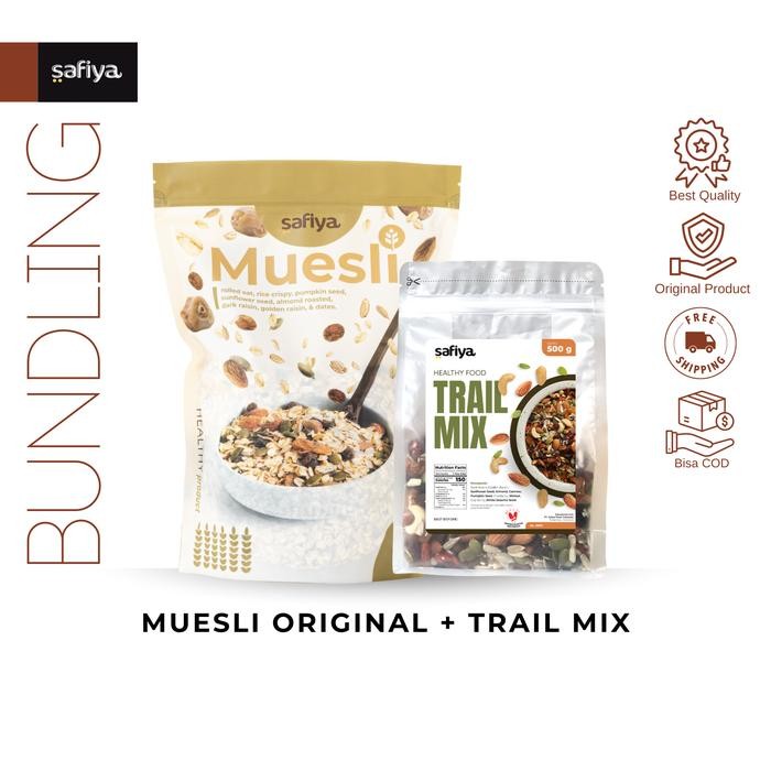 

PastikanTerjaminMutunya- [Paket Hemat] Paket 2 IN 1 Trail Mix 500 gr + Muesli Original Safiya