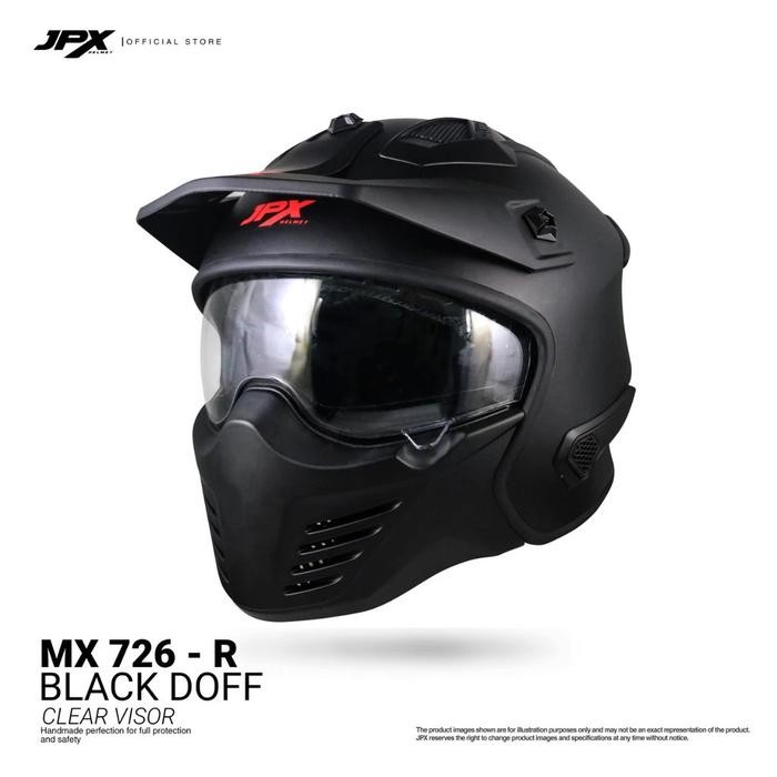 HELM JPX MX 726R NEW SOLID BLACK DOFF JPX HELMET HELM FULL FACE