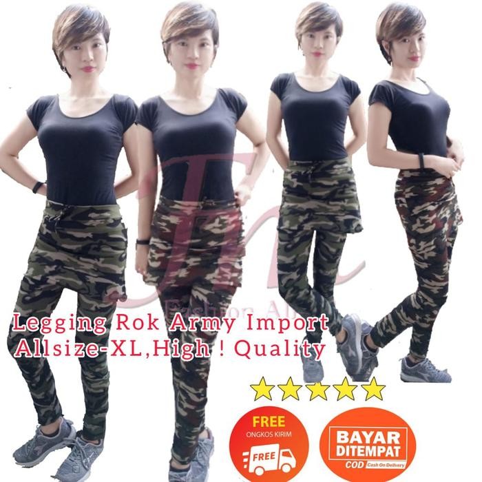 Femme Ols Rok Celana Legging 2 In 1 Loreng Army Bercak Olahraga Bersepeda Wanita