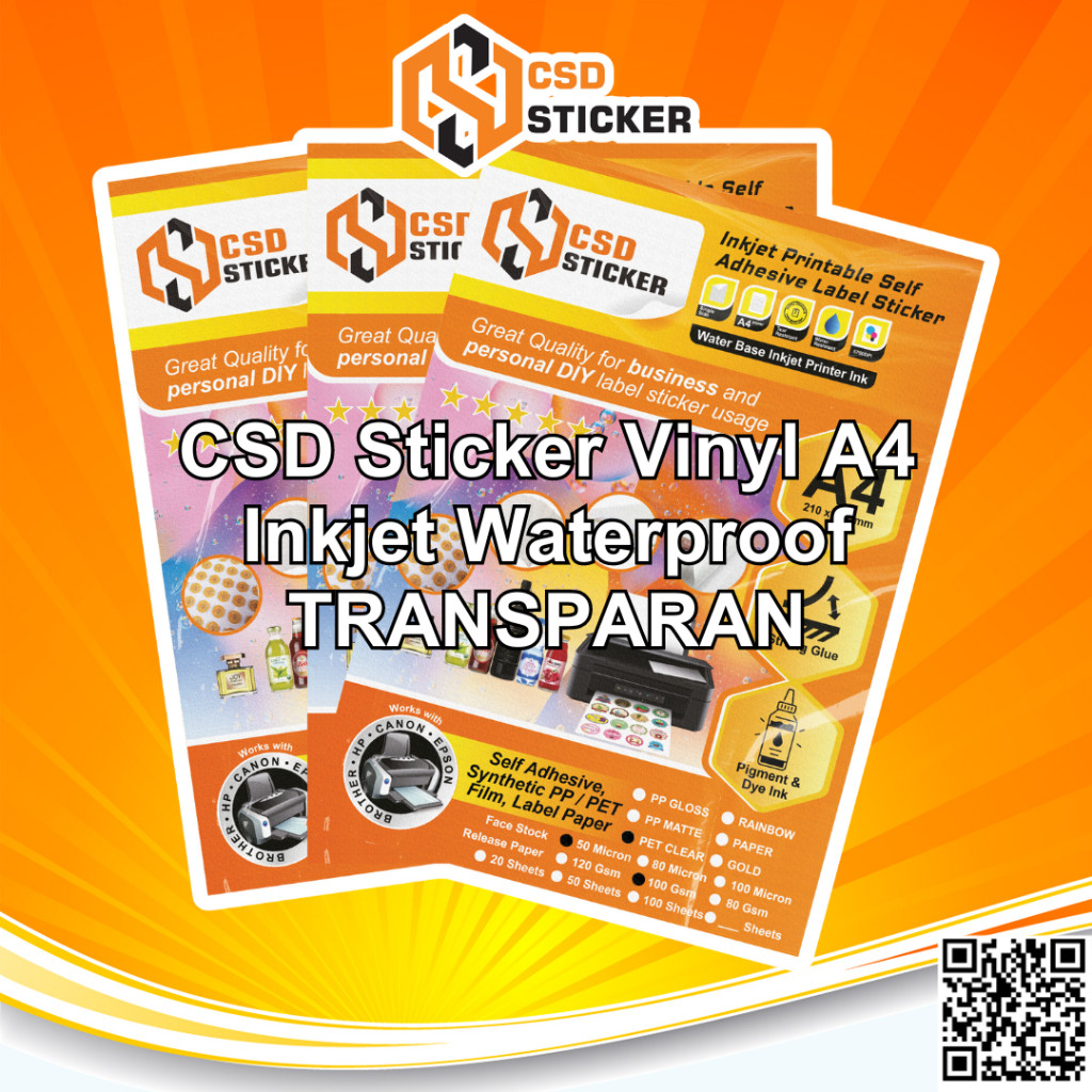 

NEW!!! CSD Sticker Vinyl Inkjet A4 Wateroof Synthetic PET/PP Film Transparan / White Gloss/ White e