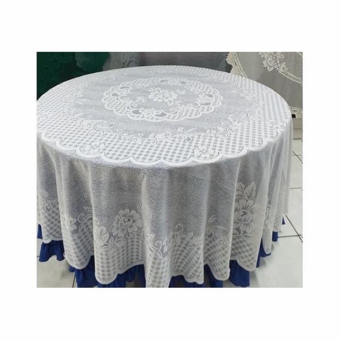 TAPLAK MEJA BULAT BUNDAR KAIN BROKAT PUTIH POLOS VINTAGE JADUL KLASIK
