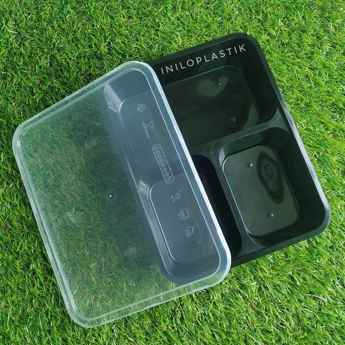 Terlaris Thinwall Foodpack Sekat 3 / Thinwall Bento Sekat 3 / Kotak Makan Sekat 3 + Tutup - 25Pcs
