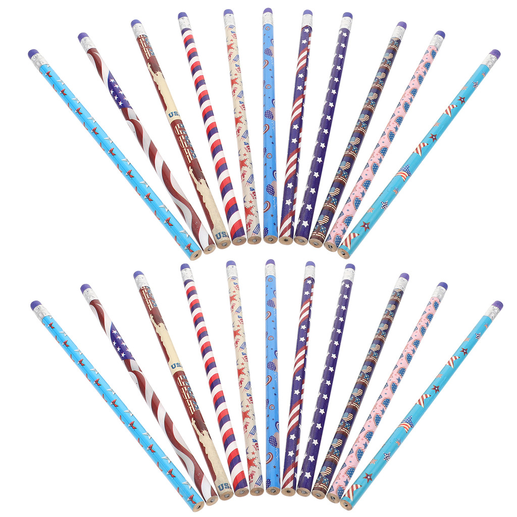 

48 Pcs Holiday Pencils Usa Flag Writing Tools Independence Day Wooden Sketching Drawing School