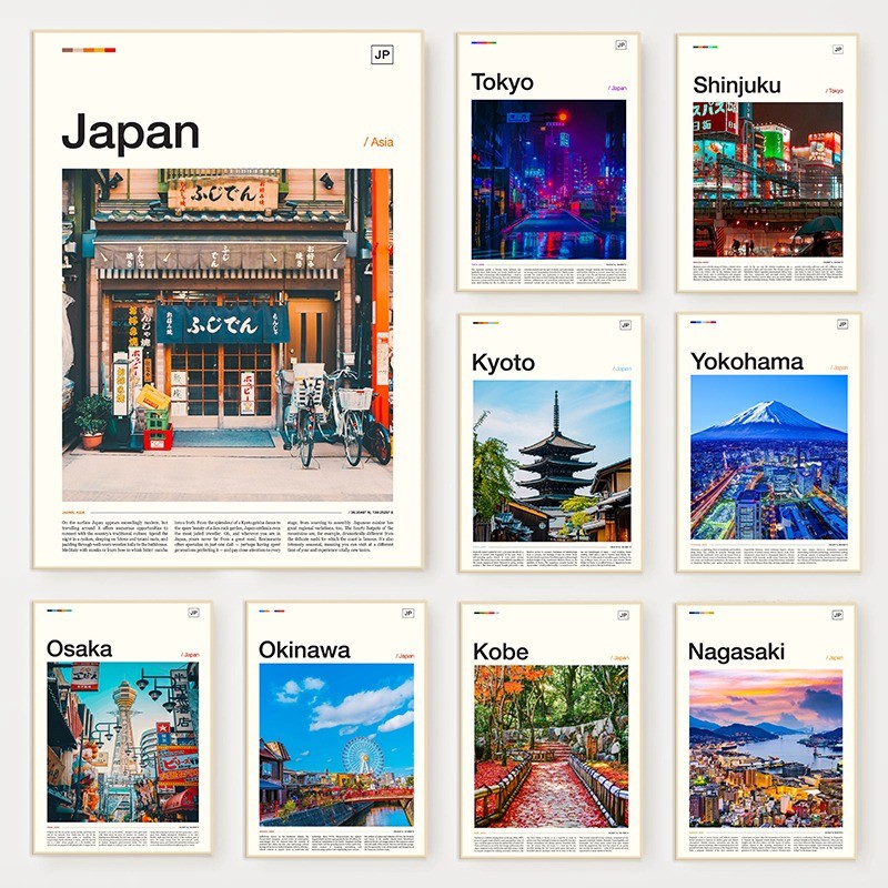 

Japan Travel Photography City Introduction Poster Tokyo Shibuya Osaka Kyoto Canvas Painting Wall Art