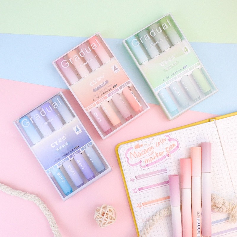 

4Pcs/Box Highlighter Pen Kawaii Markers Multifunctional Color Graffiti Painting Liner Pen Students