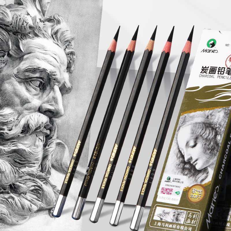 

12Pcs Marie'S Charcoal Pencils Set For Drawing, Sketching,Shading,For Artists,Professional - Soft