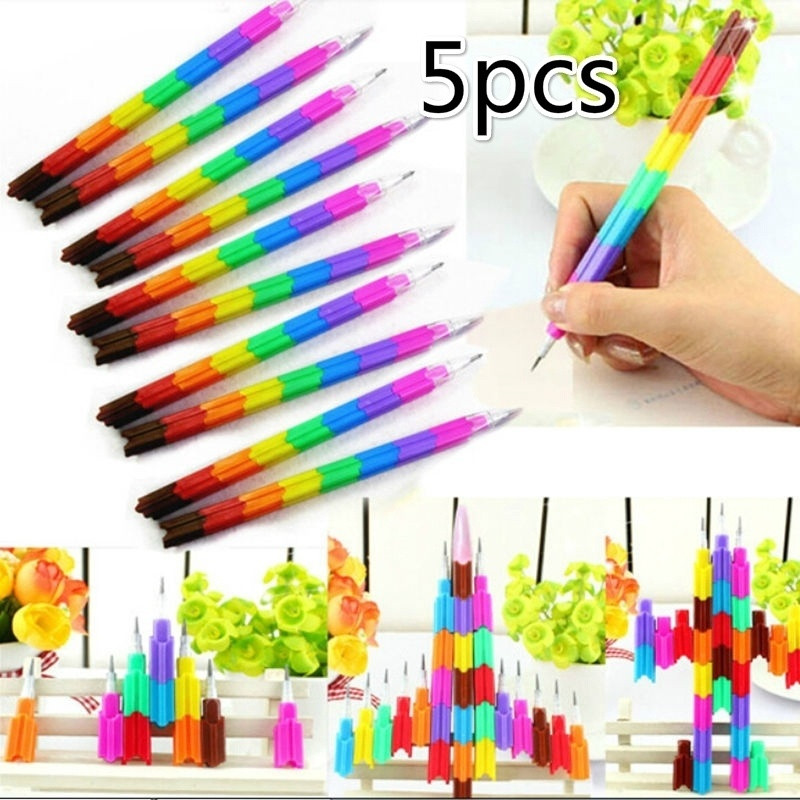 

5Pcs/Lot Creative Rainbow Stacker Swap Pencils Building Block Non-Sharpening Pencil Writing Pencil