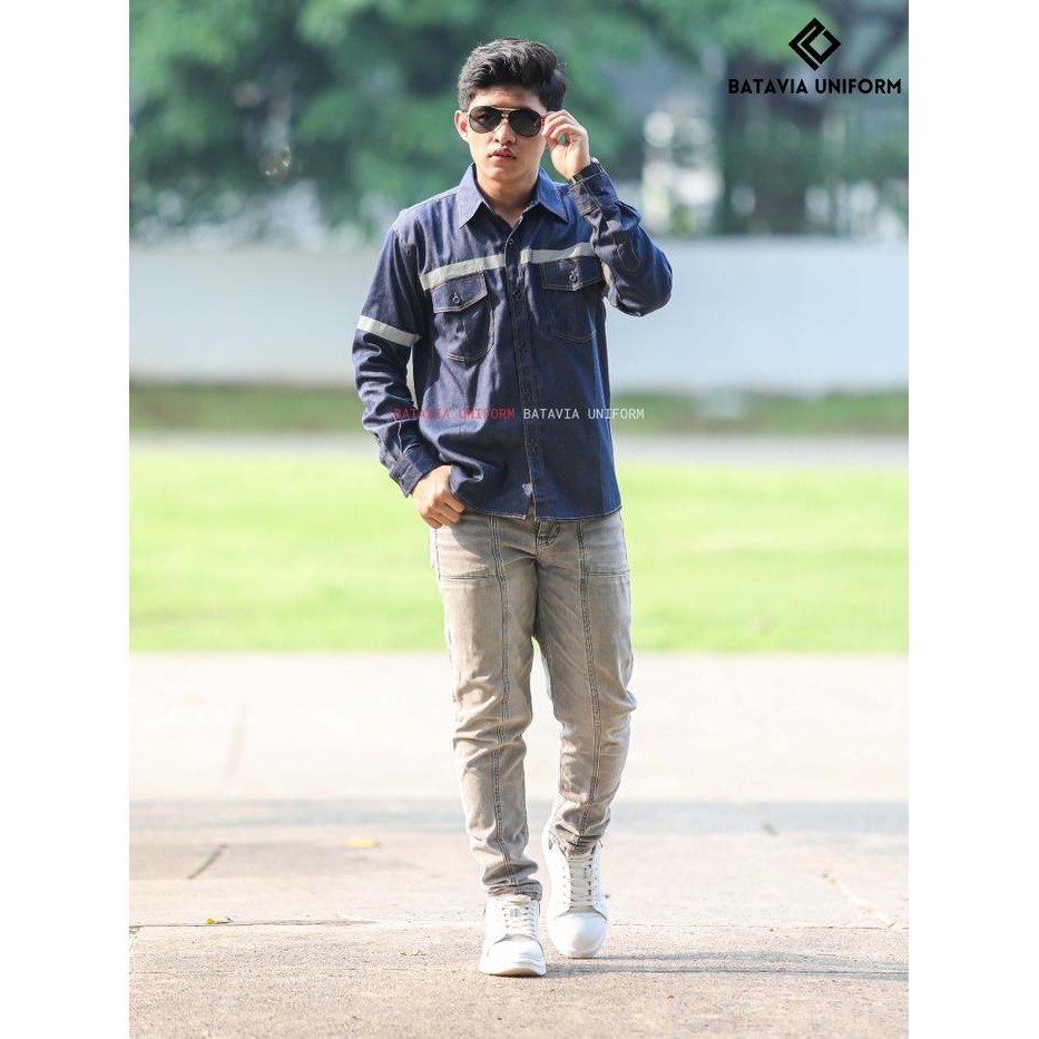 Ikonik- Kemeja Safety Jeans Lengan Panjang By Batavia Uniform - Baju Kemeja Kerja Atasan