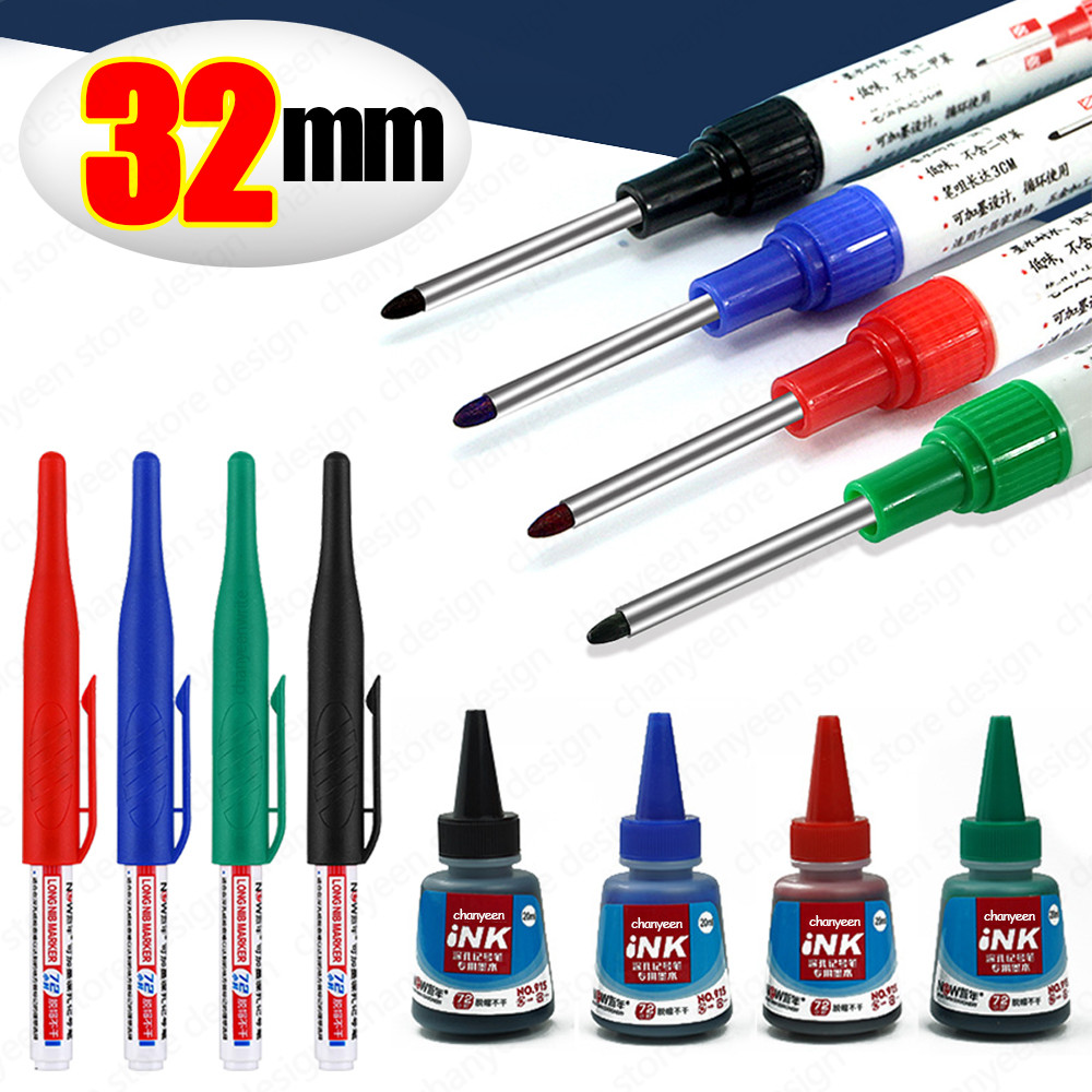 

32Mm Waterproof Deep Hole Marker Pens Long Nib Head Carpenter Pen Black/Blue/Red Ink For
