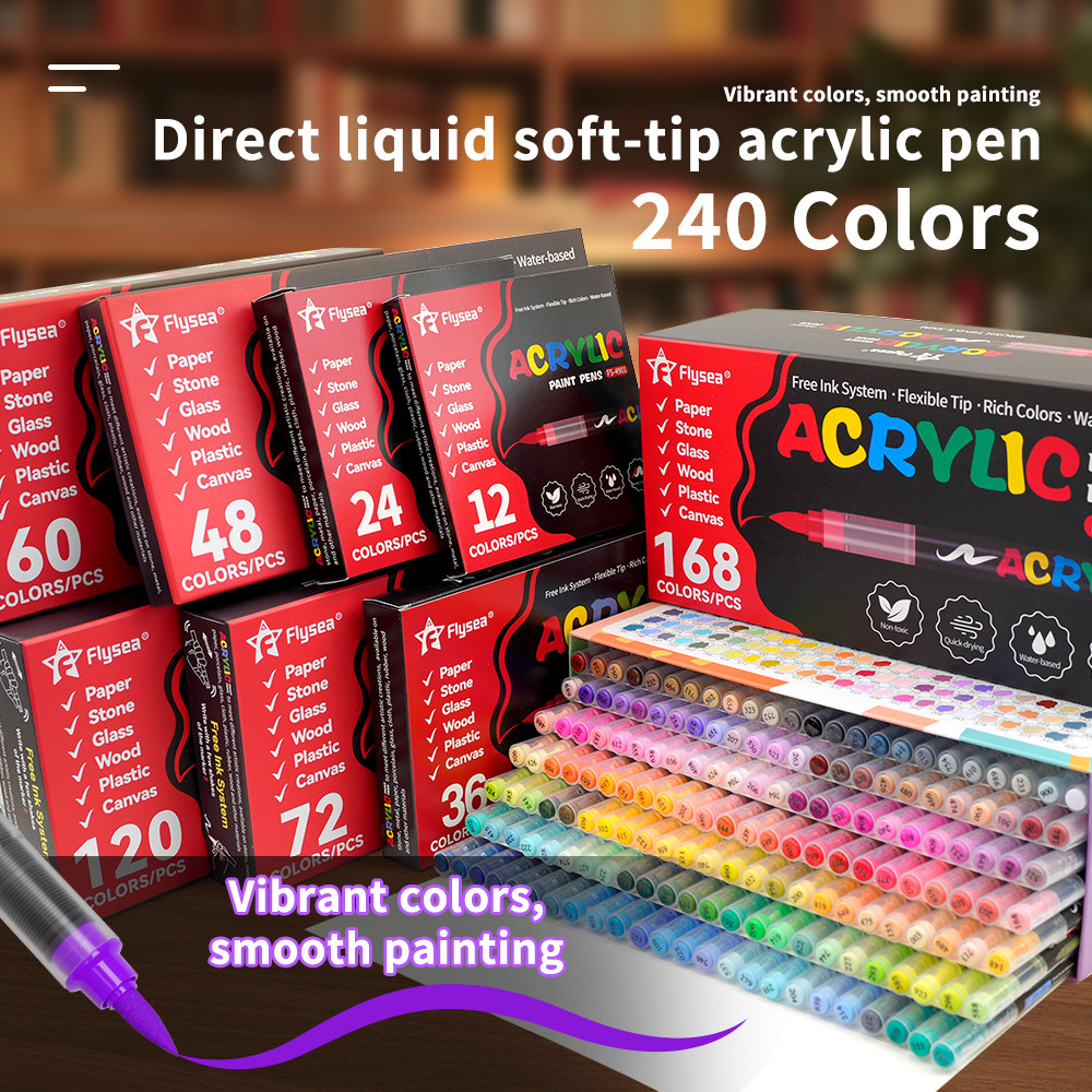 

168/120/72/60/48/36/24/12 Color Direct Liquid Acrylic Marker Pens, Students Use Art Professional