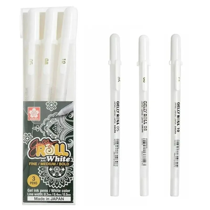

3Pcs Sakura Gelly Roll Gel Pens Highlight Marker For Journaling Art Drawing Classic White Ink