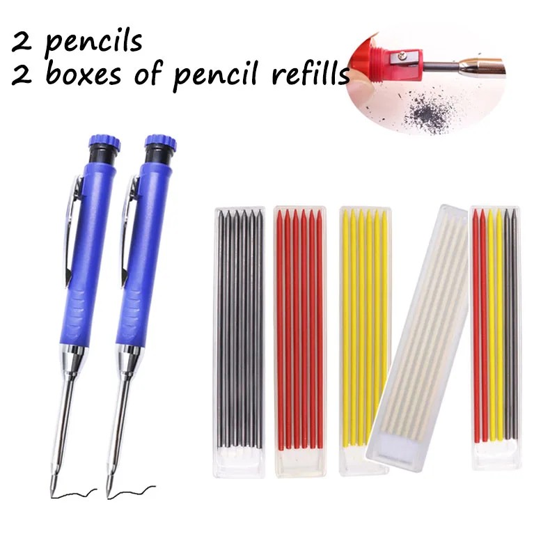 

Long Head Solid Carpenter Mechanical Pencil, With Built-In Sharpener, Black Red White Yellow (2